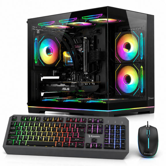Evounic Gaming PC Desktop,Ryzen 7 5800X 8-Core,RTX 5060 8GB,32GB RAM,1TB NVME SSD,WiFi6 BT5.4,Liquid Cooled,650W PSU,Windows 11,RGB Keyboard & Mouse