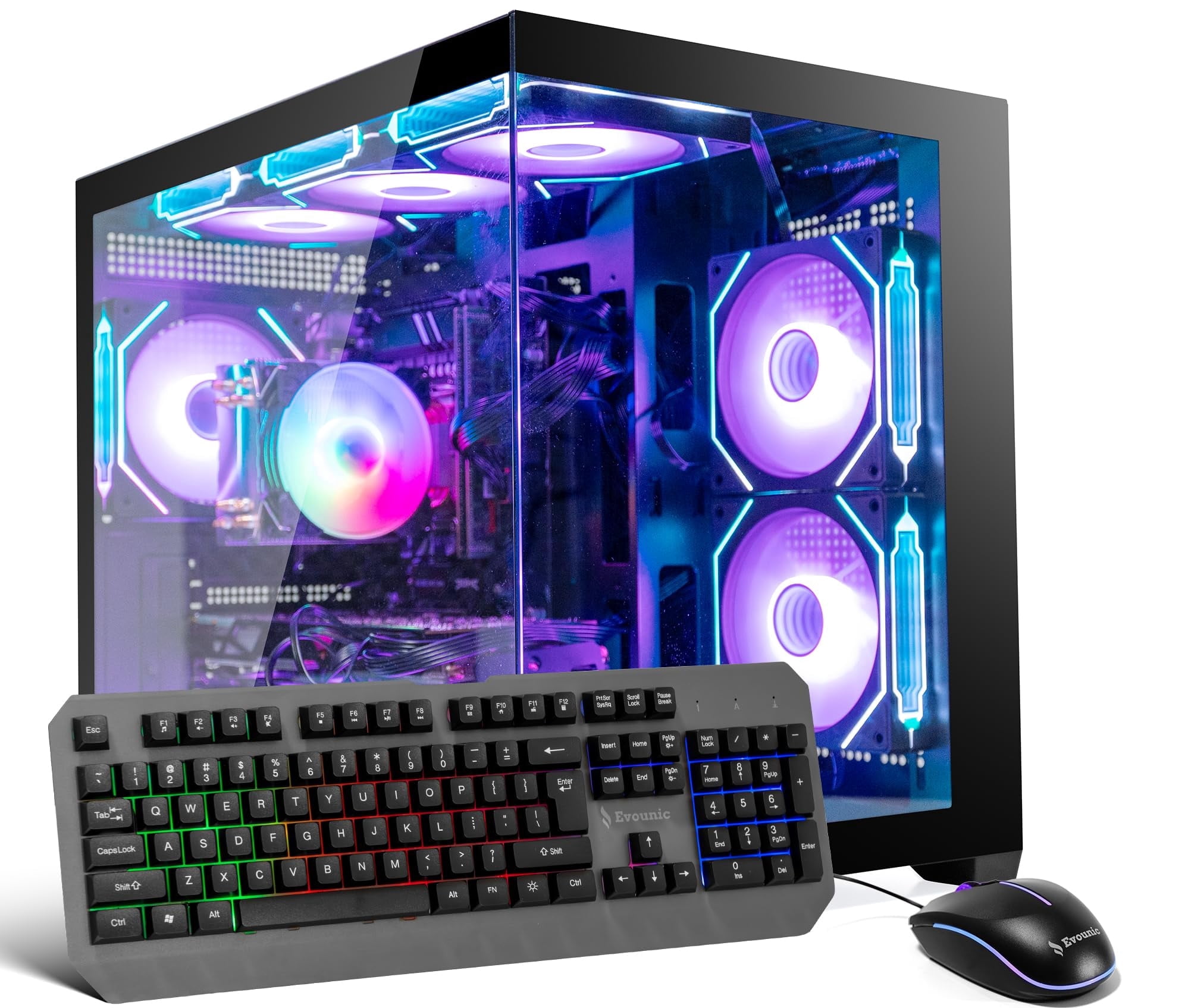 Evounic Gaming PC  Ryzen 7 5800X up to 4.7GHz, RTX 5060, 32GB RAM, 1TB NVMe SSD, WiFi 6 & BT5.4, 9 ARGB Fans, Windows 11 Pro, RGB Keyboard & Mouse, 650W PSU