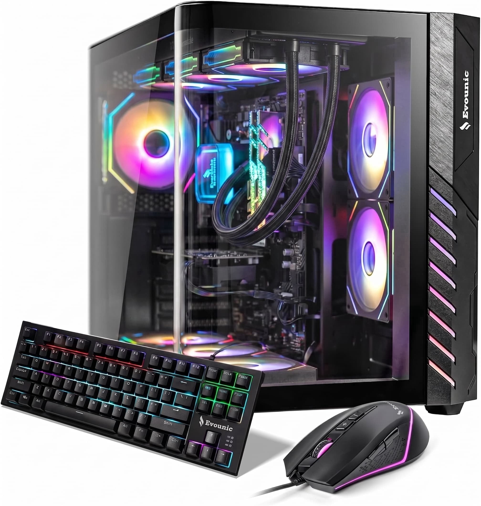 Evounic Liquid Cooling Gaming PC Desktop, Ryzen 7 8700F up to 5.0Ghz, NVIDIA RTX 4060 Ti,16GB DDR5, 1TB NVMe SSD,WiFi 6,BT5.4,9*ARGB Fans,650W PSU,Mechanical Kyeboard & Mouse