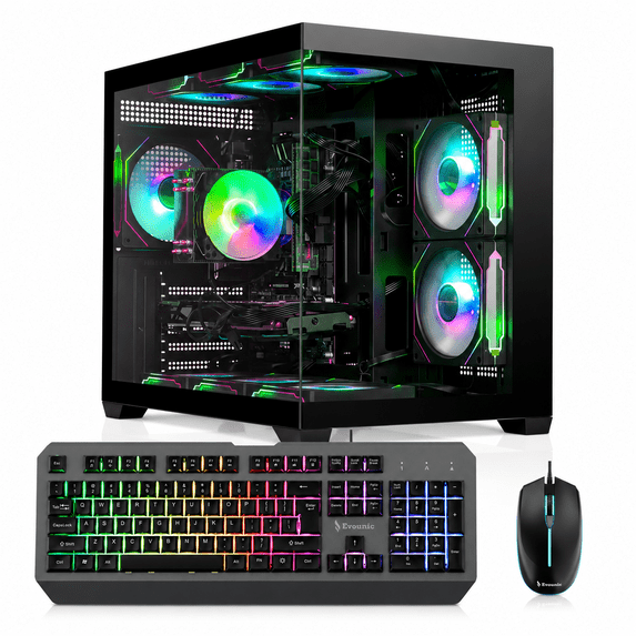 Evounic Prebuilt Gaming PC Desktop, RTX 5050 Gaming Computer, Ryzen 7 5800X, 16GB RAM, 1TB NVMe SSD, WiFi 6, Windows 11,9*ARGB Fans,RGB Keyboard & Mouse