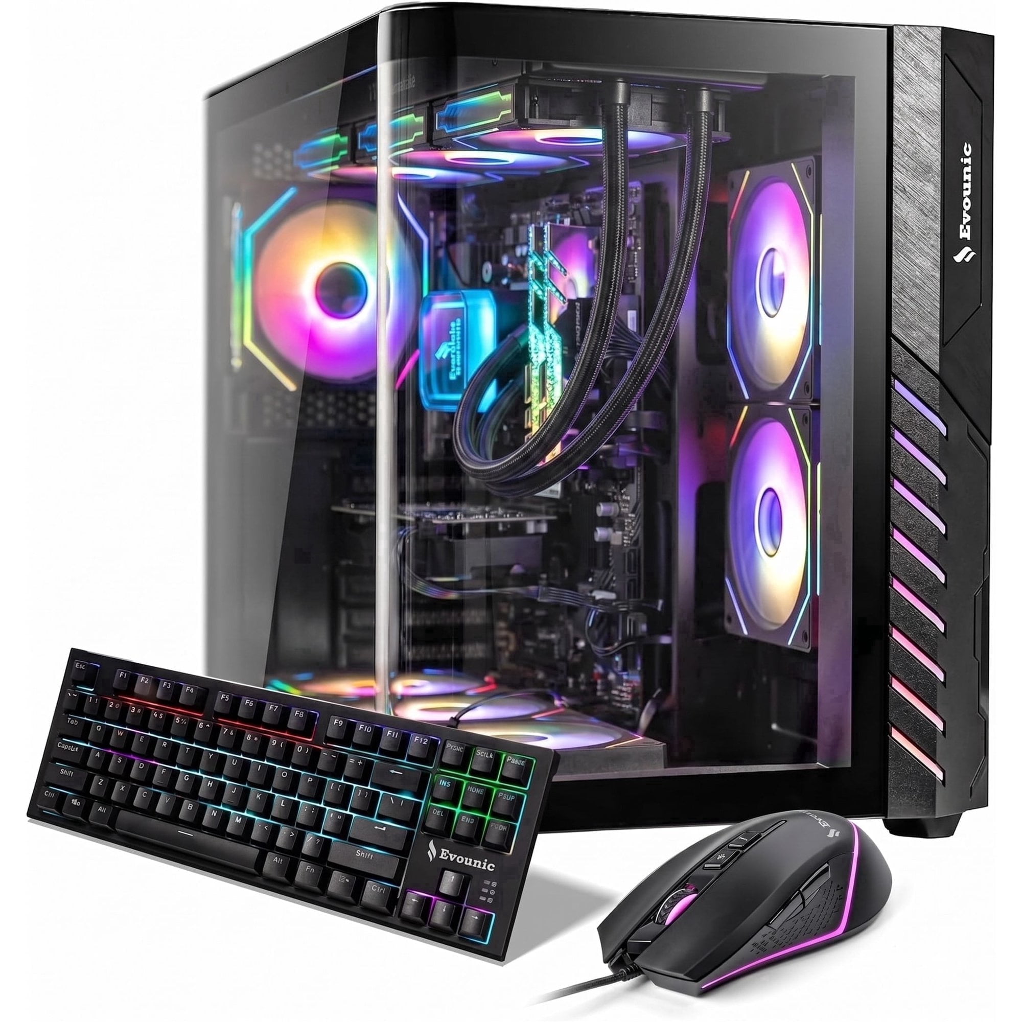 Evounic Prebuilt Gaming PC Desktop - Ryzen 7 8700F RTX 4060 Ti 16GB DDR5, 1TB NVMe SSD, WiFi 6 BT5.4, Win11 ARGB 9 Fans Liquid Cooled