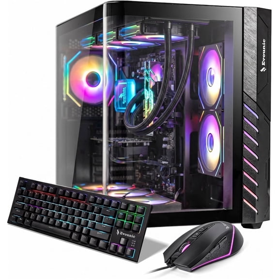 Evounic Prebuilt Gaming PC Desktop - Ryzen 7 8700F RTX 4060 Ti 16GB DDR5, 1TB NVMe SSD, WiFi 6 BT5.4, Win11 ARGB 9 Fans Liquid Cooled