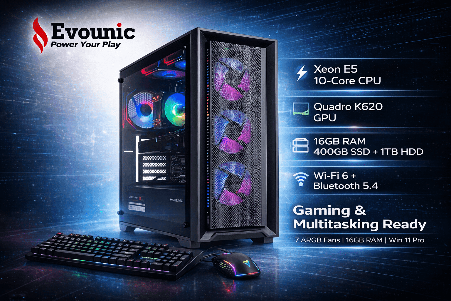 RGB Gaming PC – Intel Xeon E5 10-Core, Quadro K620, 16GB RAM 