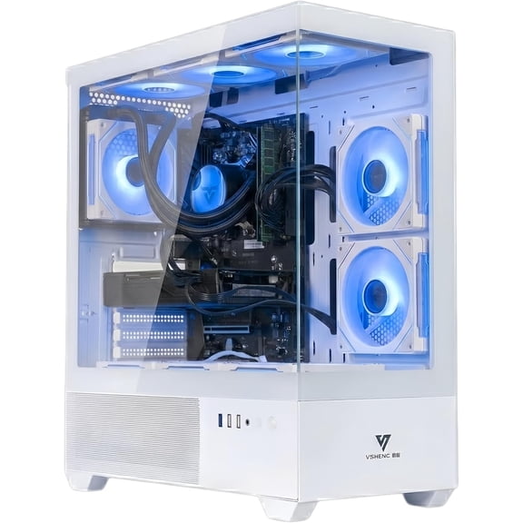 Evounic White Gaming PC - Ryzen 5 3500X up to 4.1GHz, RX580 8GB, 16GB RAM, 512GB SSD+1TB HDD, WiFi 6 & BT5.4, 9 RGB Fan, Win11, RGB KB & Mouse