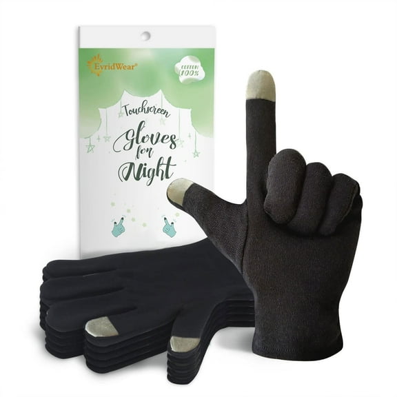 EvridWear 100% Cotton Touchscreen Moisturizing Unisex Adult Gloves (Black L-5 Pairs)