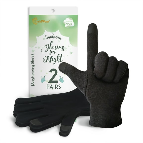 EvridWear 100% Cotton Touchscreen Moisturizing Unisex Gloves (Black M-2 Pairs)
