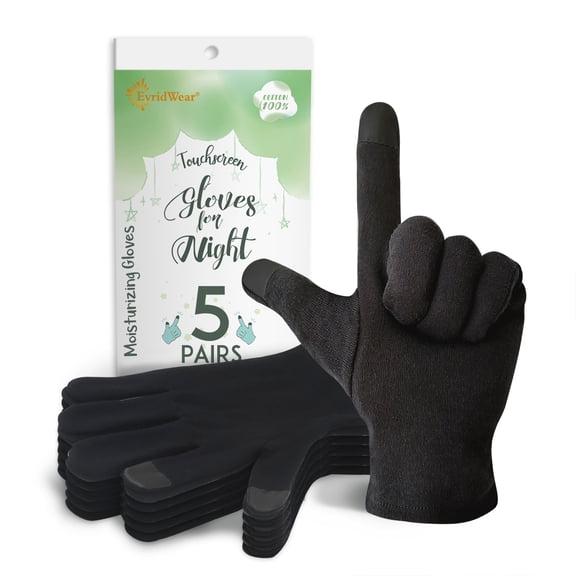 EvridWear 100% Cotton Touchscreen Moisturizing Unisex Gloves (Black S-5 Pairs)