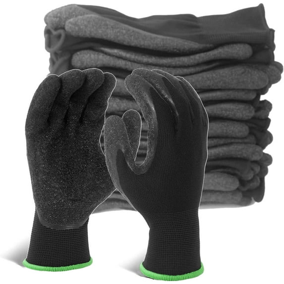 EvridWear 12 Pairs Black Latex Rubber Coated Safety Work Gloves Men Women Construction Warehouse Gardening (XL)