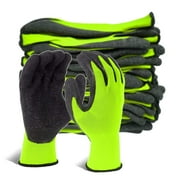 EvridWear 12 Pairs Green Latex Rubber Coated Safety Work Gloves Men Women Construction Warehouse Gardening (L)