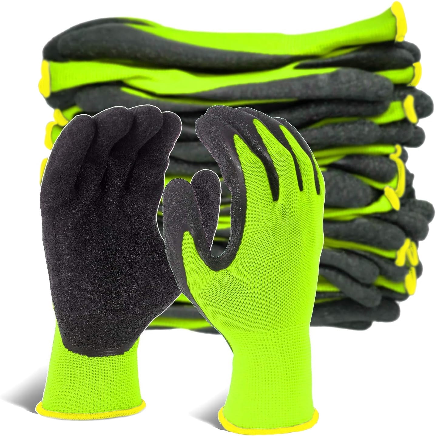 EvridWear 12 Pairs Latex Rubber Coated Safety Work Gloves Men Women Construction Warehouse Gardening (S)