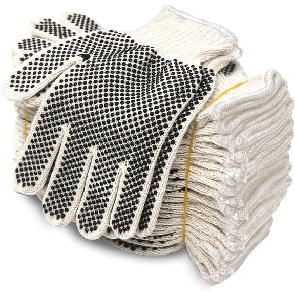 EvridWear 12 Pairs Pack Cotton Polyester String Knit Safety Protection Work Gloves (Both Side Dots L)