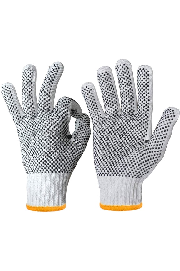 EvridWear 12 Pairs Pack Cotton Polyester String Knit Safety Protection Work Gloves (Both Side Dots S)