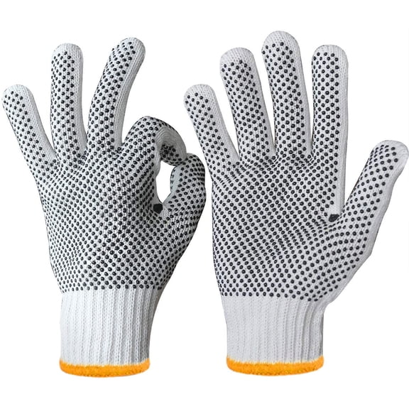 EvridWear 12 Pairs Pack Cotton Polyester String Knit Safety Protection Work Gloves (Both Side Dots S)