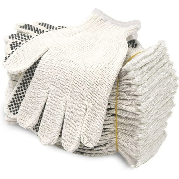 EvridWear 12 Pairs Pack Cotton Polyester String Knit Safety Protection Work Gloves (One Side Dots L)