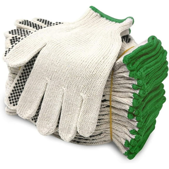 EvridWear 12 Pairs Pack Cotton Polyester String Knit Safety Protection Work Gloves (One Side Dots XL)