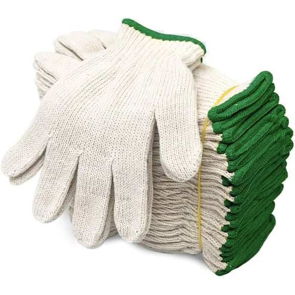 EvridWear 12 Pairs Pack Cotton Polyester String Knit Safety Protection Work Gloves (Without Dots XL)