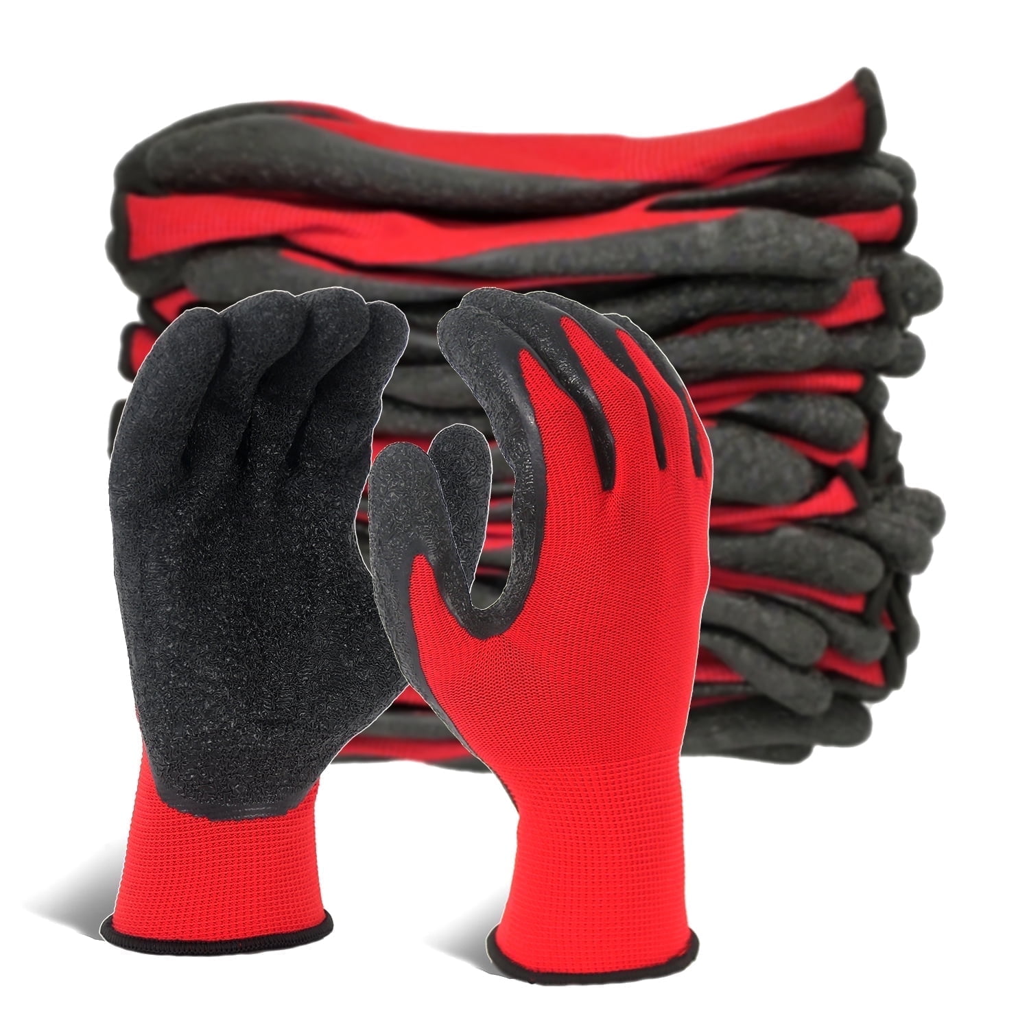 EvridWear 12 Pairs Red Latex Rubber Coated Safety Work Gloves Men Women Construction Warehouse Gardening (S), HPPE