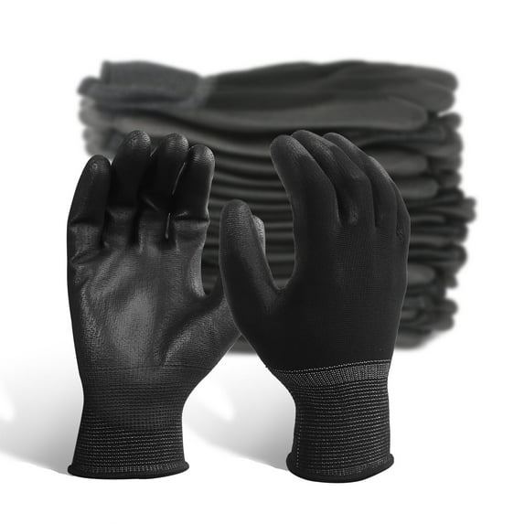 EvridWear 12 Pairs Ultralight Polyurethane PU Coated Garden Work Safety Gloves (Black XXL)