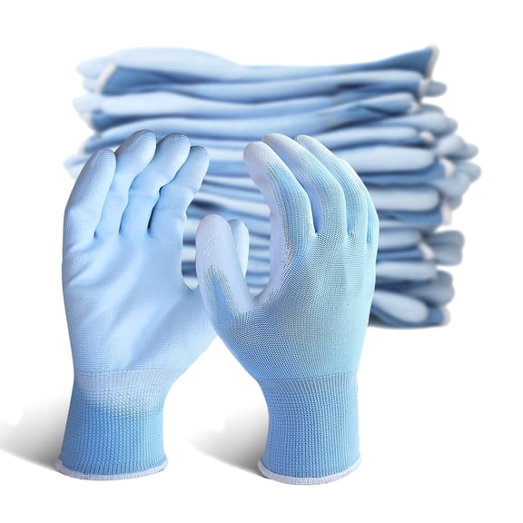 EvridWear 12 Pairs Ultralight Polyurethane PU Coated Garden Work Safety Gloves (Blue XL)