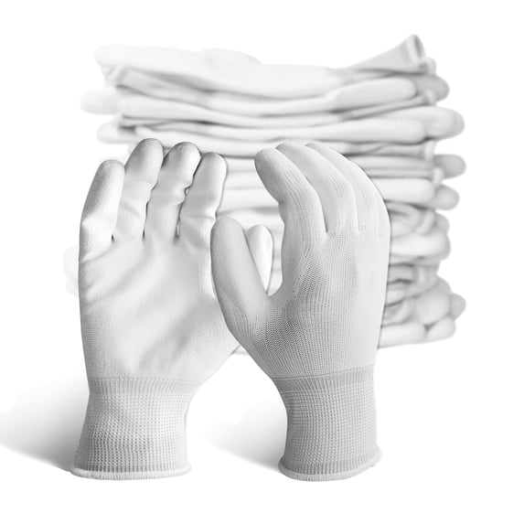 EvridWear 12 Pairs Ultralight Polyurethane PU Coated Garden Work Safety Gloves (White M)