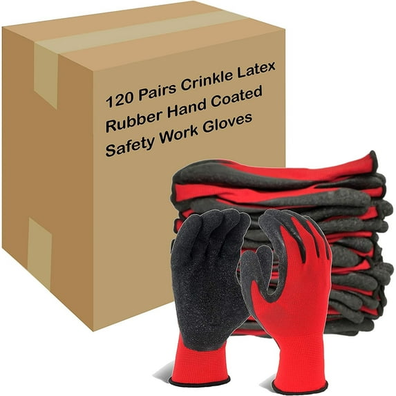 EvridWear 120 Pairs Red Latex Rubber Coated Safety Work Gloves Men Women Construction Warehouse Gardening (XL)