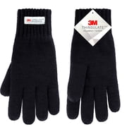 3M Thinsulate Thermal Insulated Lined Gloves, Warm Double Layer Knitted Winter Gloves for Men Women (Black)