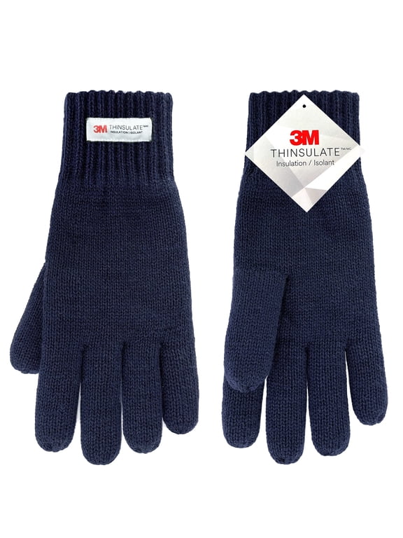 3M Thinsulate Thermal Insulated Lined Gloves, Warm Double Layer Knitted Winter Gloves for Men Women (Navy)