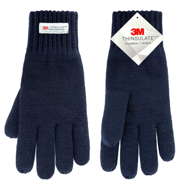 EvridWear 3M Thinsulate Thermal Insulated Lined Gloves, Warm Double Layer  Knitted Winter Gloves for Men Women (Navy) 