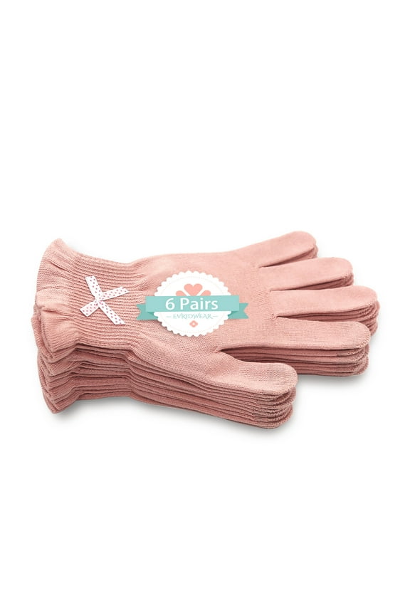 6 Pr/Pack Moisturizing Touchscreen Cotton Gloves (L/XL, Feather Weight Pink)