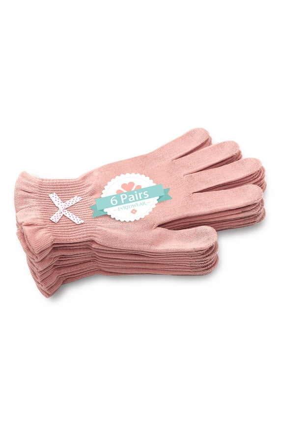6 Pr/Pack Moisturizing Touchscreen Cotton Gloves (L/XL, Light Weight Pink)