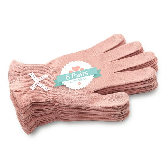 EvridWear 6 Pr/Pack Moisturizing Touchscreen Cotton Gloves (XS, Light Weight Pink)