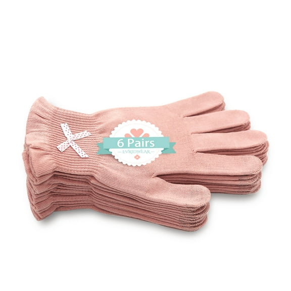 EvridWear 6 Pr/Pack Moisturizing Touchscreen Women Cotton Gloves (s/m, Feather Weight Pink)