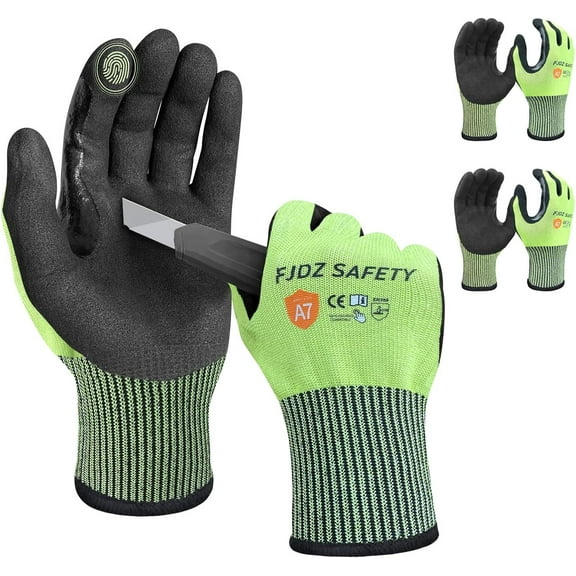 EvridWear ANSI A7 Cut Resistant Gloves, 3 Pairs Touchscreen Cutting Gloves with Sandy Nitrile Coated Firm Grip for Wood Work,Warehouse, Handle Glass, Gardening, Construction, Fishing(Green,Medium)