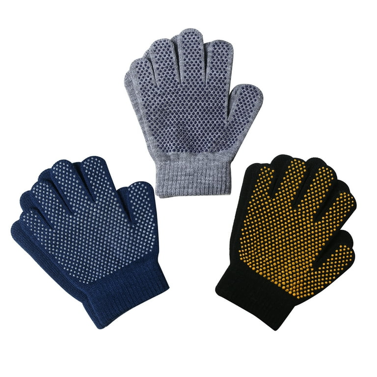 EvridWear Boys Girls Magic Stretch Gripper Gloves 3 Pair Pack (Dot,  M/6-8Years)