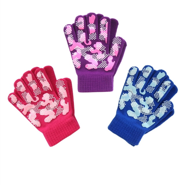 EvridWear Boys Girls Magic Stretch Gripper Gloves 3 Pair Pack (Pink ...