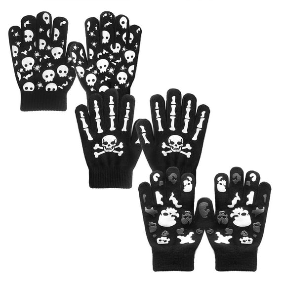EvridWear Boys Girls Magic Stretch Gripper Gloves 3 Pair Pack (Skull, S/4-6Years)