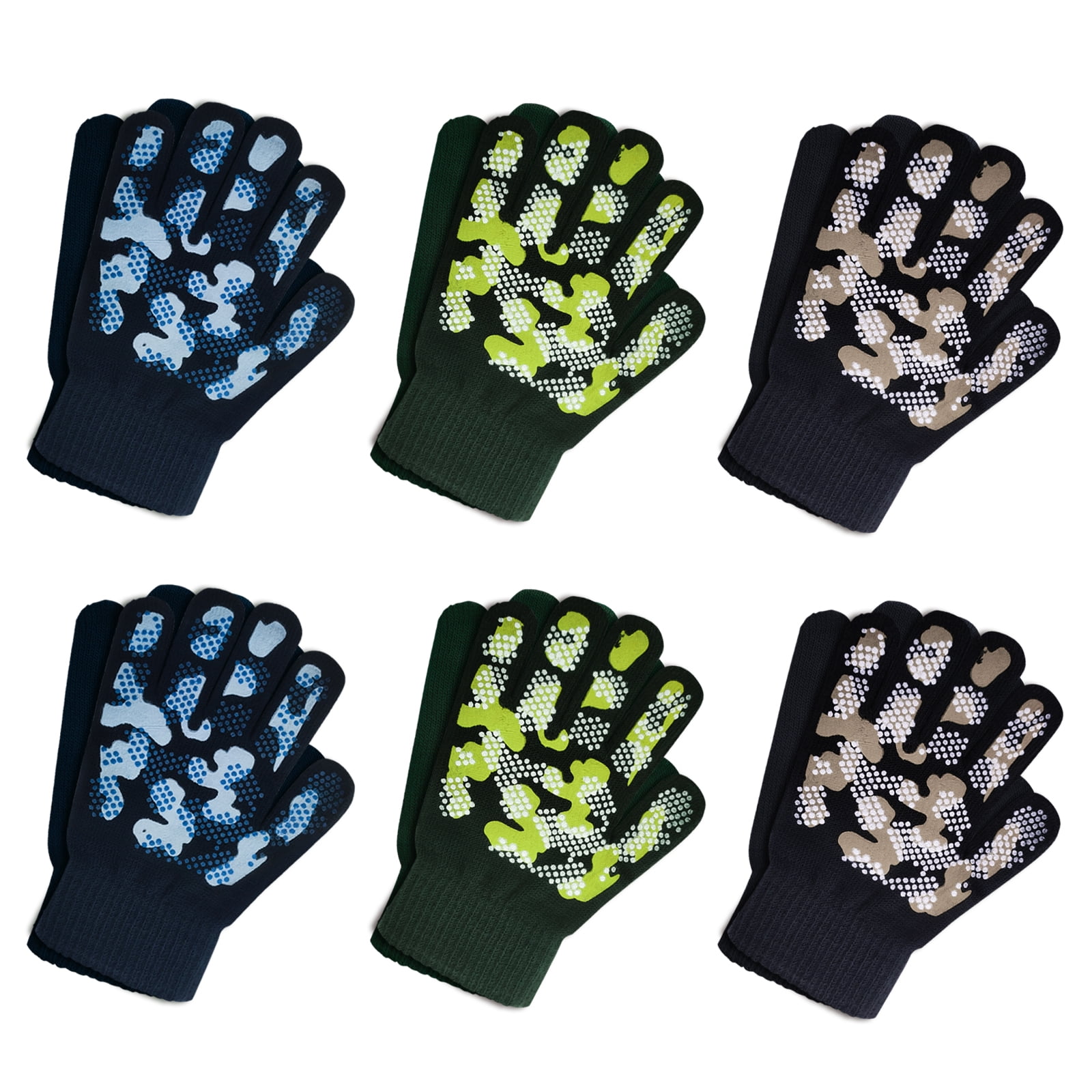 EvridWear Boys Girls Magic Stretch Gripper Gloves 6 Pairs Assortment