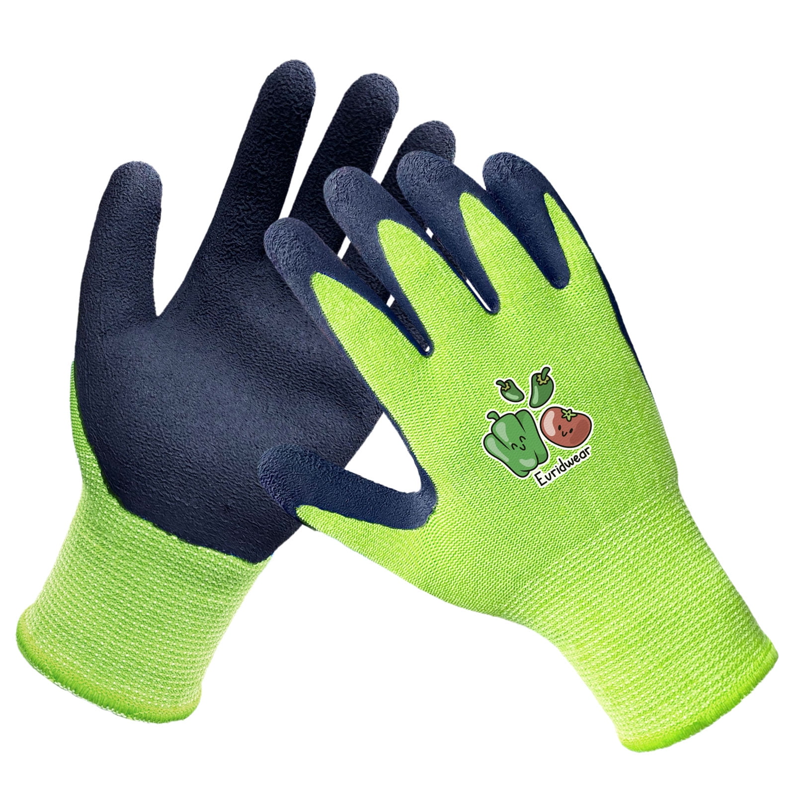 EvridWear Children Kids Gardening Latex Painting Work Gloves, Kid Garden Gloves, XS (3-5yr), Green