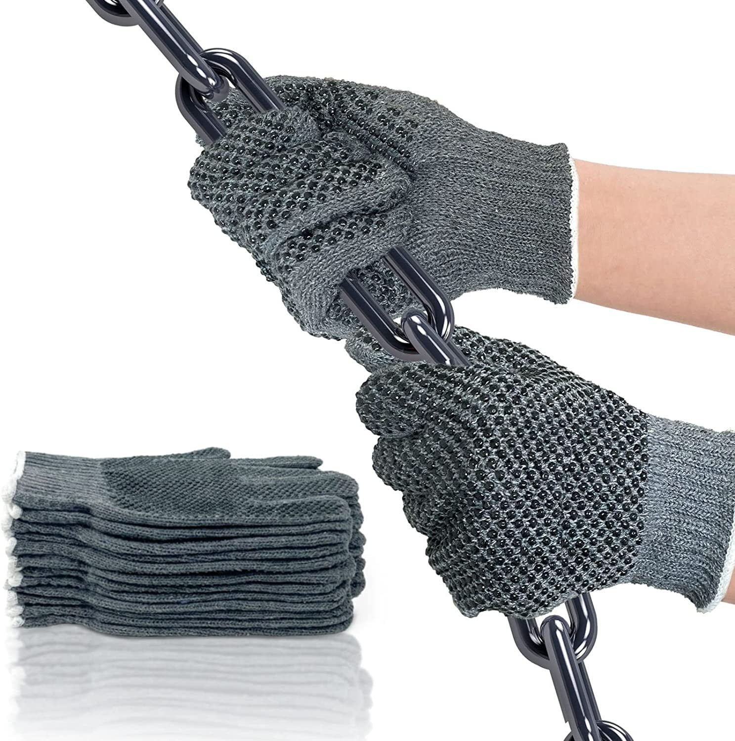 EvridWear Cotton Work Gloves with AntiSlip Grip Dots, String Knitted