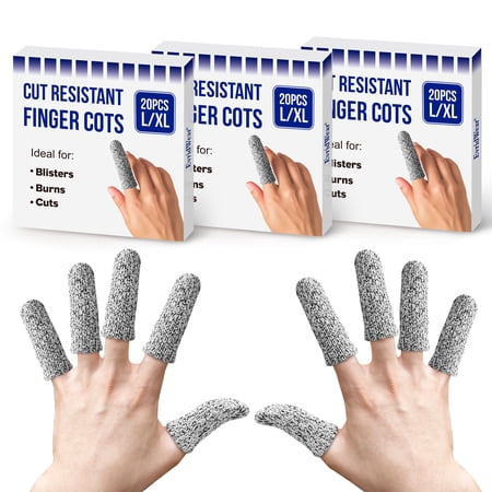 EvridWear Cut Resistant Finger Cots, reusable Toe Thumb Protector (L/XL 20 Pcs x 3)