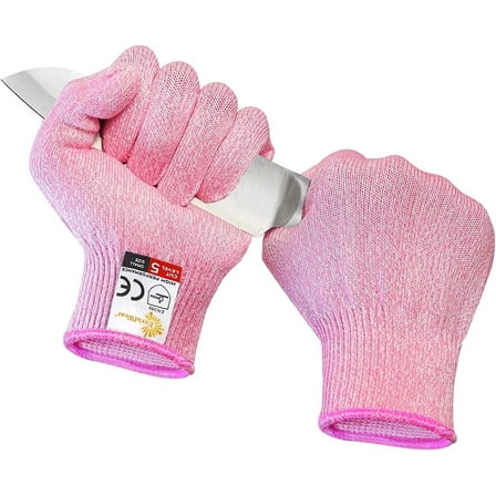 EvridWear Cut Resistant Gloves, Food Grade, Level 5 Protection, HPPE (Medium, Pink, 1 Pair)