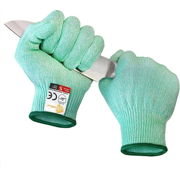 EvridWear Cut Resistant Gloves, Food Grade, Level 5 Protection, HPPE (Small, Green)