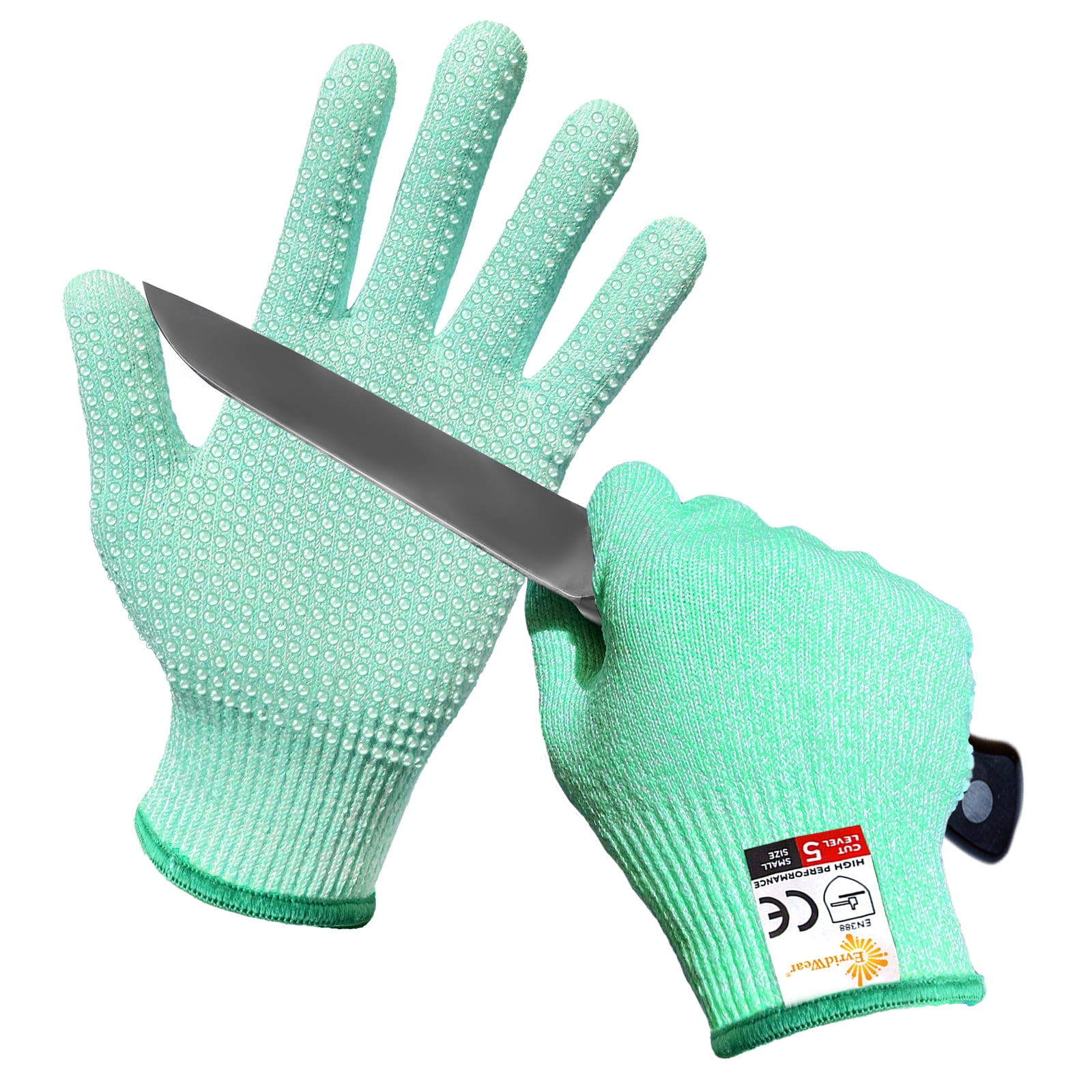EvridWear Cut Resistant Work Gloves with Grip Dots - Level 5 Protection for  Kitchen and Construction, 1 Pair, Medium, Green 