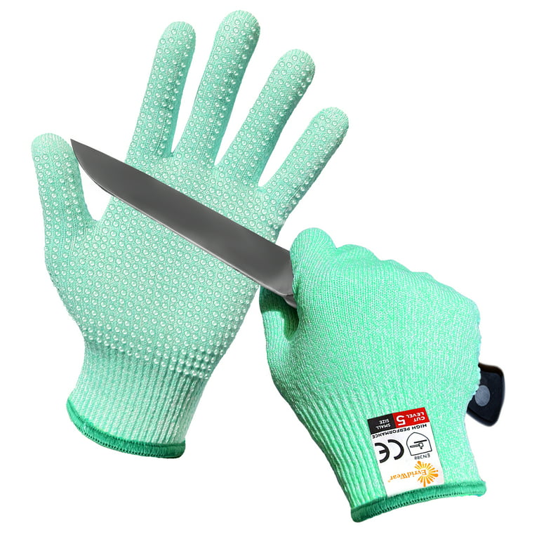 Evridwear Cut Resistant Work Gloves with Grip Dots - Level 5 Protection for Kitchen and Construction, 1 Pair, Medium, Green, Adult Unisex
