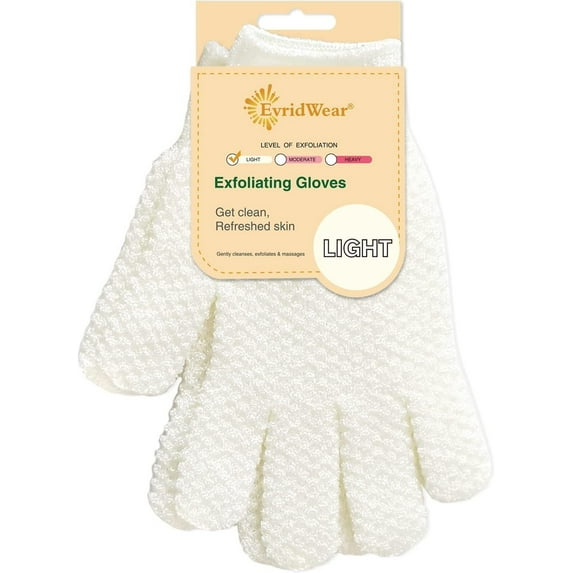 EvridWear Exfoliating Bath Gloves for Woman Girl 1 Pair Light (White)