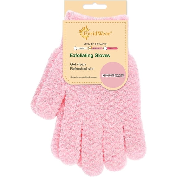 EvridWear Exfoliating Bath Gloves for Woman Girl 1 Pair Moderate (Pink)