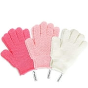 EvridWear Exfoliating Bath Gloves for Woman Girl 3 Pairs 3 Level (White, Pink, Hot Pink)