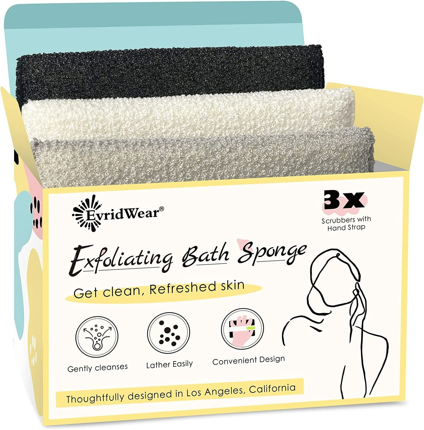 EvridWear Exfoliating Bath Sponge, Daily Skincare Body Scrubbers Loofah