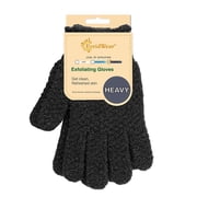 EvridWear Exfoliating Dual Texture Bath Gloves for Shower, Spa, Massage and Body Scrubs, Dead Skin Cell Remover, Gloves with Hanging Loop 1 Pair Black Heavy Glove