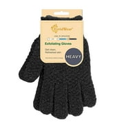 EvridWear Exfoliating Dual Texture Bath Gloves for Shower, Spa, Massage and Body Scrubs, Dead Skin Cell Remover, Gloves with Hanging Loop (1 Pair Black Heavy Glove)